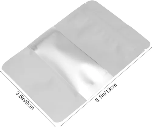 Vista 2 de 100 bolsas aluminizadas con cremallera con ventana transparente, bolsas selladas para alimentos blancos para almacenamiento para frutos secos, té