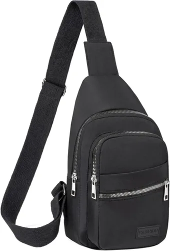 Vista 10 de Banelu Pequeña mochila bandolera bandolera para mujeres y hombres, bolsa de pecho, riñonera cruzada para exteriores, senderismo, viajes, color negro