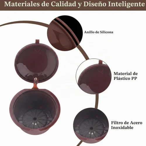 Vista 3 de Plplaaoo Paquete de 6 cápsulas de café reutilizables compatibles con Nescafe Dolce Gusto – Cápsulas de café recargables con cepillo de limpieza
