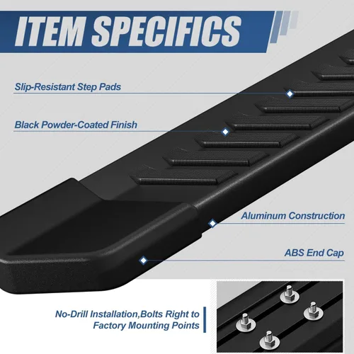 Vista 2 de Auto Dynasty - Estribos de 6 pulgadas compatibles con Ford F-150 F-250 F-350 SuperCrew Cab 2015-2024, pasos laterales negros con revestimiento