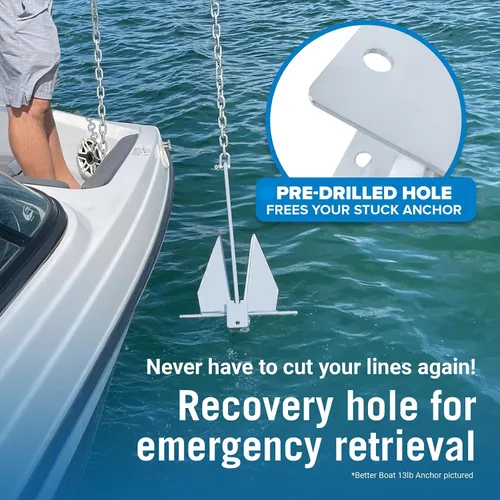 Vista 4 de Kit de anclaje para lancha pesada Fluke Anchor con cadena de anclaje y cuerda de anclaje para lancha para incluir anclajes de barco para barcos