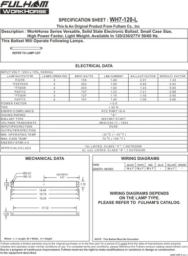 Vista 3 de Fulham Lighting WH7-120-L Workhorse 7 - Balastro fluorescente versátil, 120 V