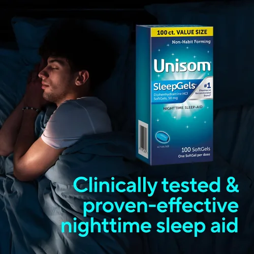 Vista 11 de Unisom SleepGels - Cápsulas de ayuda para dormir nocturnas para adultos, difenhidramina HCI 50 mg, medicina para dormir que no forma hábito