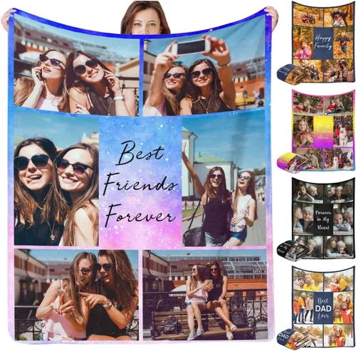 Vista 18 de InterestPrint Manta personalizada con texto fotográfico, 9 fotos, Best Dog Ever - Manta personalizada de franela polar para cumpleaños familiar, se