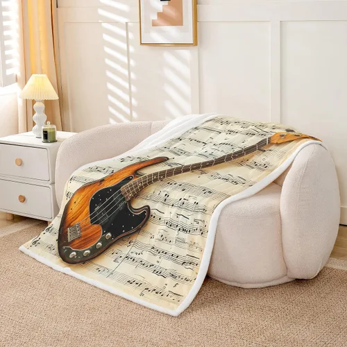 Vista 3 de Castle Fairy Manta de felpa para niños con estampado de guitarra, temática musical, instrumentos de bajo, manta de cama para decoración del hogar