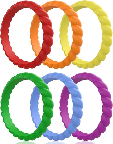 Vista 27 de Egnaro Women's Braided Silicone Wedding Ring, Stylish Stackable Rubber Band