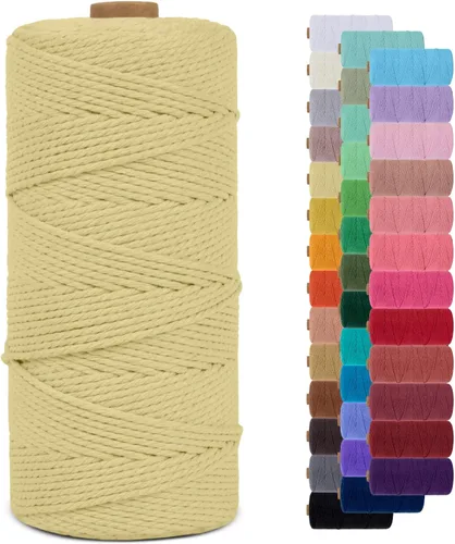 Vista 65 de Cordón de macramé de 0.079 pulgadas, cuerda de algodón natural de 109 yardas, hilo de cuerda de macramé para manualidades, ganchos de pared