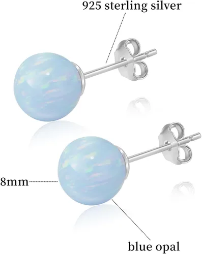 Vista 108 de Natural Stone Stud Earrings for Women 8mm Sterling Silver Genuine Gemstone Earrings Handmade Sterling Silver Crystal Stud Earrings for Women