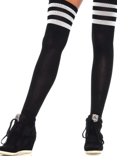 Vista 2 de Leg Avenue Calcetines altos atléticos de tres rayas para mujer Negro
