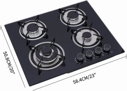 Vista 2 de Placa de cocina de gas de 4 quemadores, estufa de gas integrada, GLP, convertible, estufa de propano templado con protección de termopar
