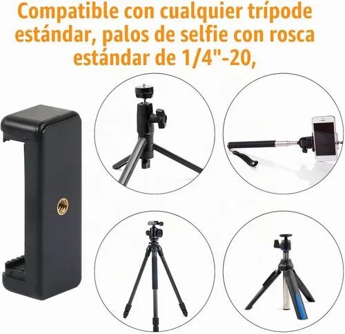 Vista 6 de Adaptador universal de montaje en trípode para teléfono celular, cabezal de conector de clip para teléfono utilizado para monopod selfie stick viaje
