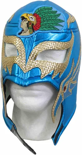Vista 2 de Máscara de tributo de lucha libre mexicana, diseño azul 52 Eagle Warrior, ajuste ajustable