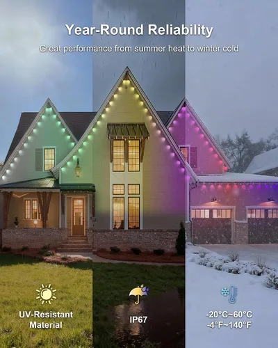 Vista 5 de XINKAITE 100ft Permanent Outdoor Lights for House, 2025 Eave Lighting with App/Remote Control, IP67 Waterproof smartlight for Christmas, Halloween