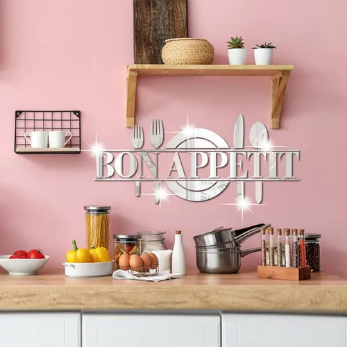 Vista 5 de Incauca Bon Appetit - Calcomanías de pared de espejo acrílico 3D para cocina, cuchara, tenedor, cuchillo, espejo, calcomanías de pared, decoración