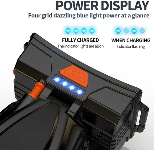 Vista 4 de Linterna frontal recargable súper brillante de alta potencia, lámpara LED recargable, lámpara de cabeza LED recargable súper brillante, impermeable