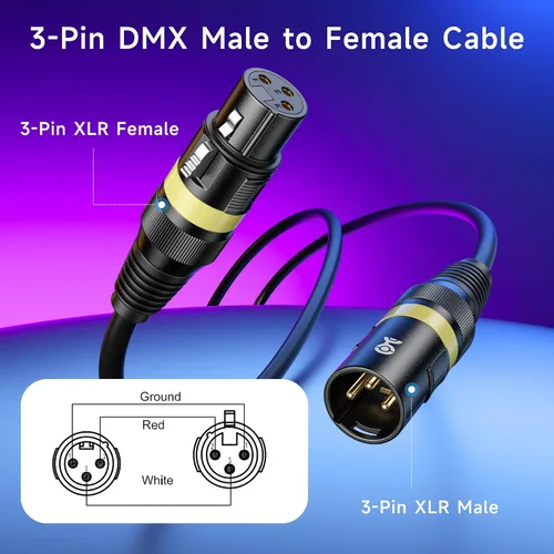 Vista 2 de Cable Matters Paquete de 2 cables de iluminación XLR DMX 22AWG de 3 pines, 3 pies 3.0 ft, cable de la luz de la etapa DMX, macho de 3 pines XLR al