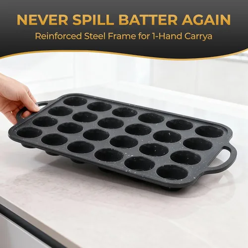 Vista 5 de 24-Cup Mini Silicone Muffin Pan with Reinforced Steel Frame, Non-Stick, BPA-Free, for Bite-Sized Cupcakes, Appetizers, and Egg Bites, Dishwasher Safe