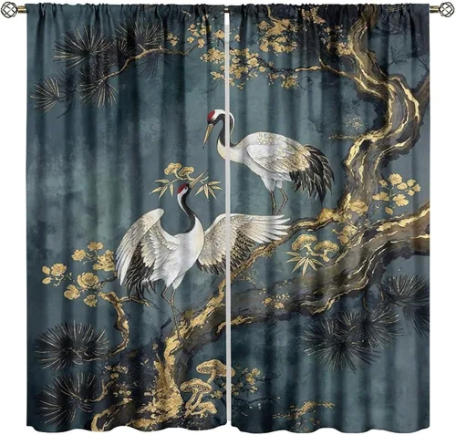 Vista 23 de Cortinas de cerezo, paisaje japonés, árbol de cerezo natural, primavera, dormitorio, sala de estar, ventana, 2 juegos de paneles, 42 x 45 pulgadas