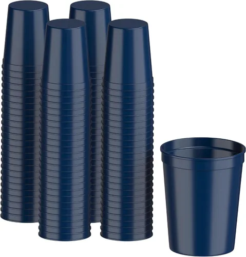 Vista 35 de PartyPrints Paquete de 100 vasos de plástico en blanco reutilizables de 10 a 12 onzas, vasos de estadio a granel, sin BPA, aptos para lavavajillas