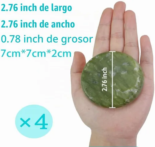 Vista 3 de Juego de 4 piedras de masaje caliente, piedra calentada de jade verde natural para masaje de spa (2.8 x 2.8 in)