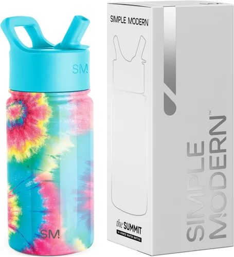 Vista 9 de Simple Modern Kids Summit - Botella de agua con tapa con pajilla, vaso de acero inoxidable de 14 onzas con aislamiento para niñas, para la escuela