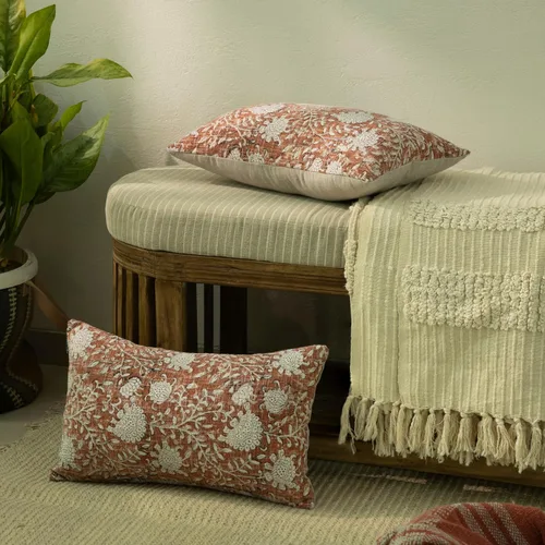 Vista 2 de Fundas de Almohadas Decorativas de Algodón Indio Vintage con Estampado a Mano, Juego de 2, Funda de Cojín, Funda de Almohada para Sofá Sofá-Cama