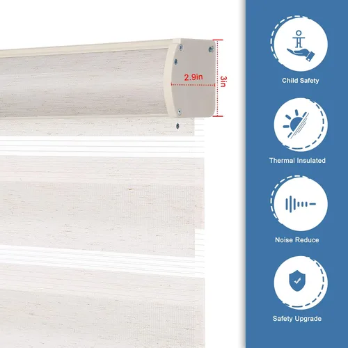 Vista 2 de Pumkust Persianas enrollables de doble capa sin cordones estilo cebra para ventanas, día y noche, persianas enrollables de doble capa, filtro de luz