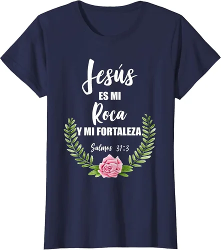 Vista 17 de Jesus ES Mi Roca - Camiseta con versículo bíblico cristiano español Salmos Asphalt Grey