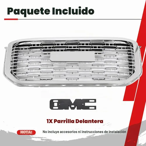 Vista 6 de KUAFU Parrilla Delantera Compatible con GMC Yukon/Yukon XL 2015-2020 Protector de Parachoques Ensamble de Parrilla Plástico ABS Cromo Plateado