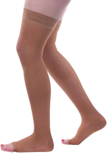 Vista 6 de Allegro Women's Sheer Thigh High Compression Stockings 20-30 mmHg Open Toe Graduated support hose with lace-silicone stay-up band and reciprocated