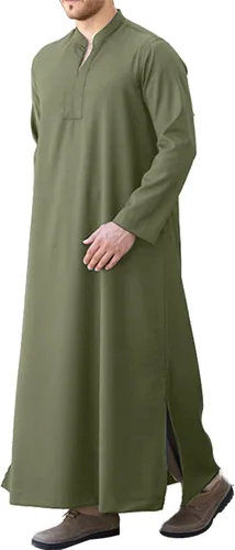 Vista 10 de LVCBL Kaftan Thobe - Bata musulmana grande y alta para hombre, de manga larga, caftán Blanco
