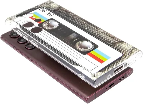 Vista 7 de FAteamll Funda para Galaxy S22 Ultra a prueba de golpes a prueba de arañazos con TPU suave parachoques Retro Cassette Funda Compatible con Samsung