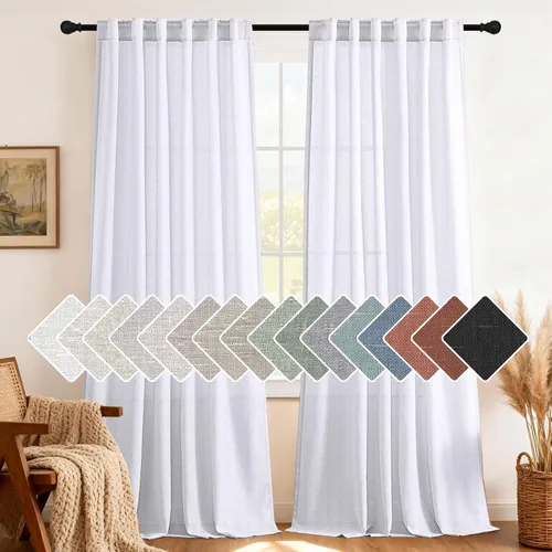 Vista 47 de H.VERSAILTEX Cortinas de lino natural de 63 pulgadas de largo para sala de estar, 2 paneles con trabillas traseras y bolsillo, texturizadas