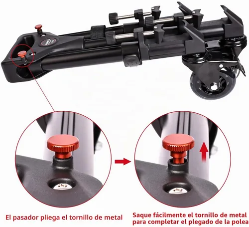Vista 6 de Trípode para fotografía, resistente con ruedas de goma más grandes de 3 pulgadas, soportes ajustables en las patas y bolsa de transporte, compatible
