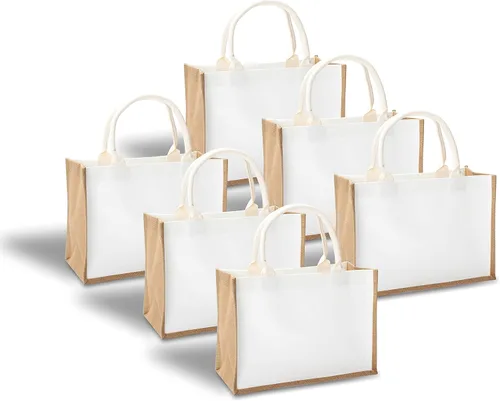Vista 14 de Bolsa de yute de 14.5 x 6.7 x 10.2 pulgadas, 1 bolsa de arpillera, bolsas de viaje de yute con asa, bolsa de comestibles reutilizable para dama
