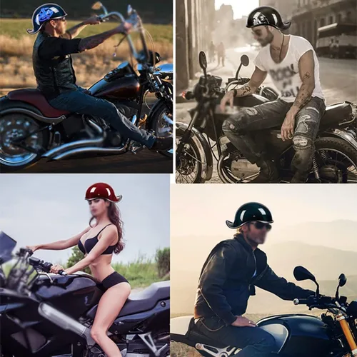 Vista 3 de Medio casco de motocicleta aprobado por ECE/DOT para adultos, casco de motocicleta para hombres y mujeres, casco de motocicleta vintage, medio casco