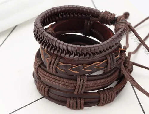Vista 4 de Brazalete Jstyle de piel trenzada, ajustable, con cuentas de madera, envolvente, 17 unidades para hombre y mujer