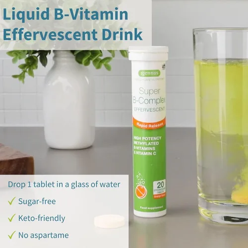 Vista 2 de Igennus Super B-Complex Suplemento efervescente líquido metilado de vitamina B, bebida energética de acción rápida, sin cafeína y azúcar, sabor a