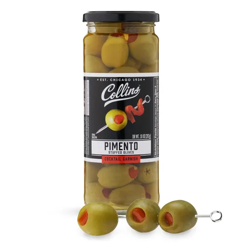 Vista 11 de Collins Aceitunas rellenas de pimiento - Aceitunas de cóctel gourmet - Aceitunas de reina españolas con pimienta de pimiento, cóctel de Martini