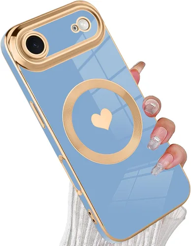 Vista 20 de tharlet Funda Magnética para iPhone 11 [Compatible con Magsafe] Lindo Corazón de Amor de Lujo Chapado Borde Dorado Parachoques con Lente de Cámara