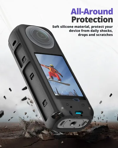 Vista 2 de Funda protectora de silicona para Insta 360 X4/X5 con tapa de lente, protector de pantalla para accesorios Insta 360 X4, kit de accesorios