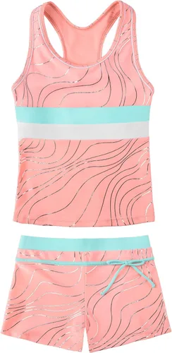 Vista 33 de JerrisApparel Traje de baño de dos piezas para niñas de verano con boyshort, diseño de tankini estrella de mar aqua