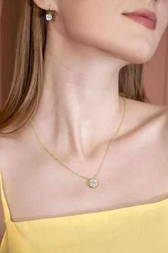 Vista 3 de Collar con colgante redondo de plata de ley de 0.315 in de zafiro blanco sintético para mujer