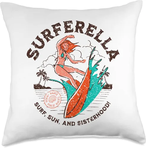 Vista 5 de High Tide Threads Surferella Sun Sisterhood Surfing - Almohada para surfista, 16 x 16 pulgadas, multicolor
