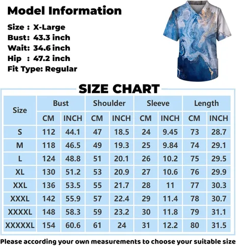 Vista 2 de Camiseta médica para hombre, con estampado de animales, manga corta, cuello en V, talla grande, divertida, con 3 bolsillos, S-5XL