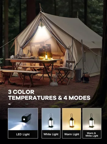 Vista 4 de Linterna de campamento, linterna recargable de 3 colores de temperatura, 4 modos de luz, luces de campamento plegables con 4 paneles plegables
