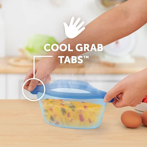 Vista 4 de Ziploc Endurables - Recipiente pequeño, 2 tazas, bolsas de silicona reutilizables y recipientes de preparación de alimentos para congelador, horno