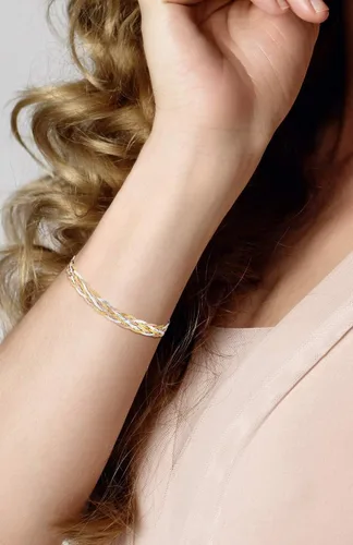 Vista 3 de MiaBella Tri-Color 18K Gold Over 925 Sterling Silver Italian 6-Strand 7mm Braided Herringbone Chain Bracelet for Women Teen Girls Made in Italy