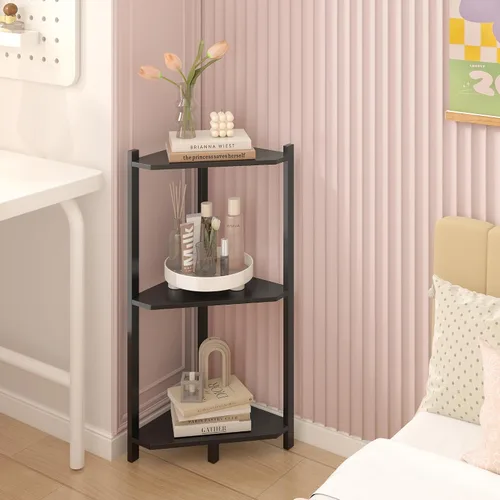 Vista 6 de Wisuce Estante esquinero, estantes esquineros de bambú 100% real, estante organizador de almacenamiento para baño, sala de estar, cocina