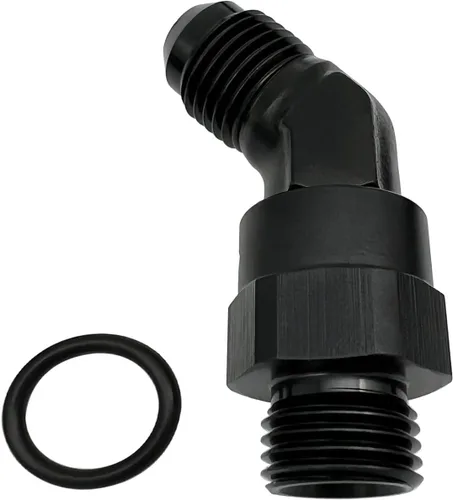 Vista 30 de Adaptador de riel de bomba de combustible macho de aluminio de radio de alto flujo 45 grados 6AN macho a 4AN macho con junta tórica AN4 ORB, negro